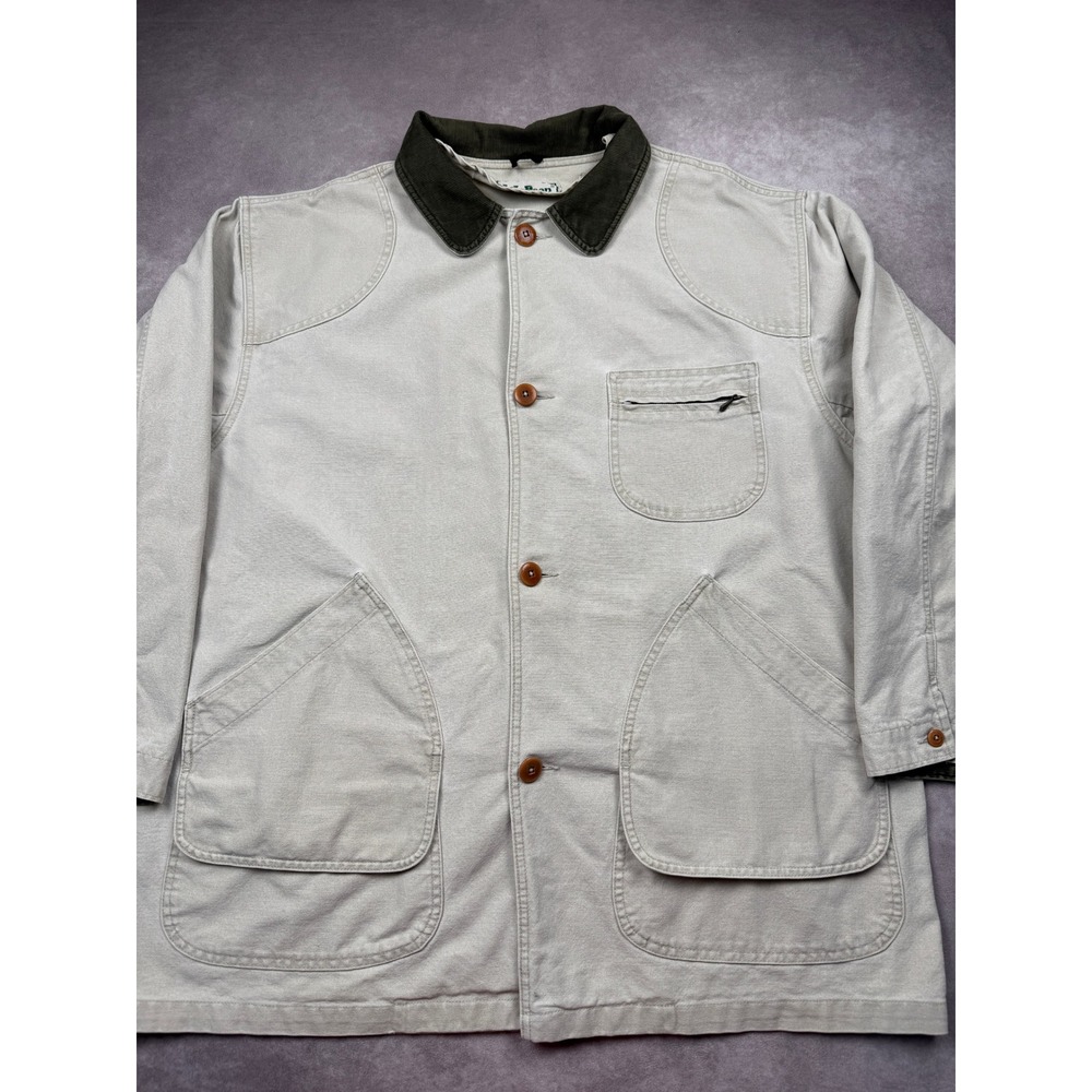 VTG LL Bean Canvas Field Coat Tan Chore Barn Coat Jacket Corduroy Collar Men XXL